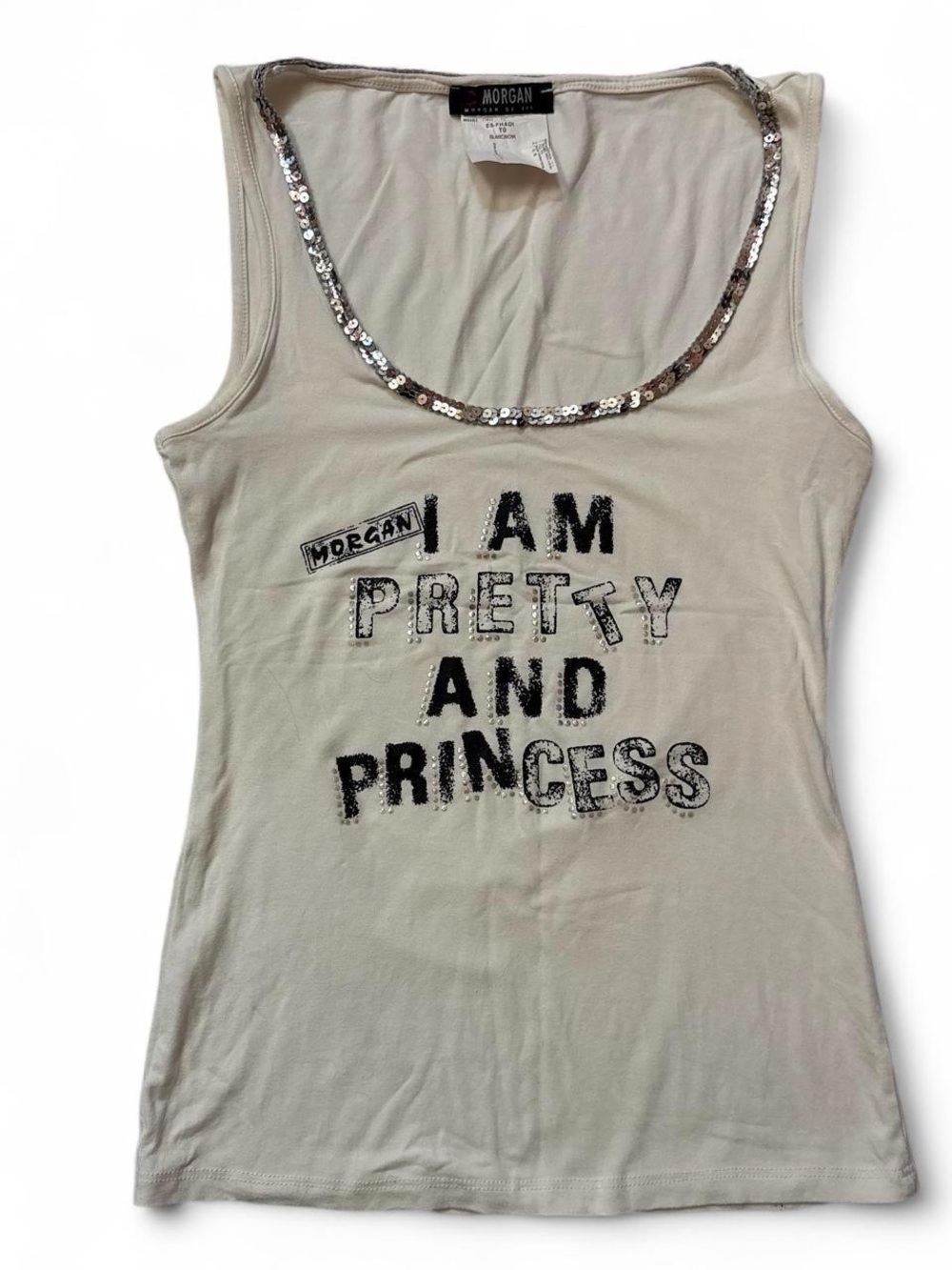 Morgan de toi Sequin-Trim Tank Top - "I Am Pretty and Princess"